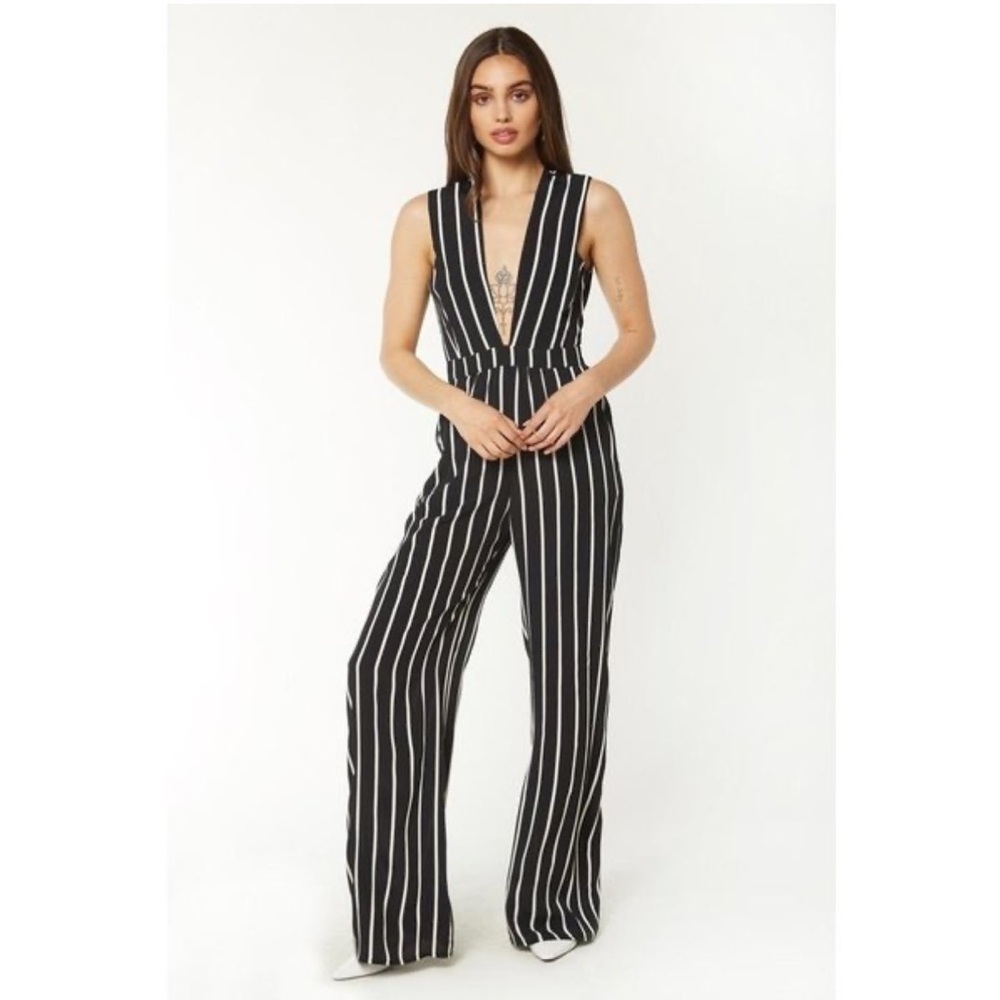 Flynn Skye Black and White Vertical Stripe Jumpsuit